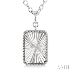 1/10 Ctw Rectangular Fluted Medallion Single Cut Diamond Pendant With Chain in Sterling Silver