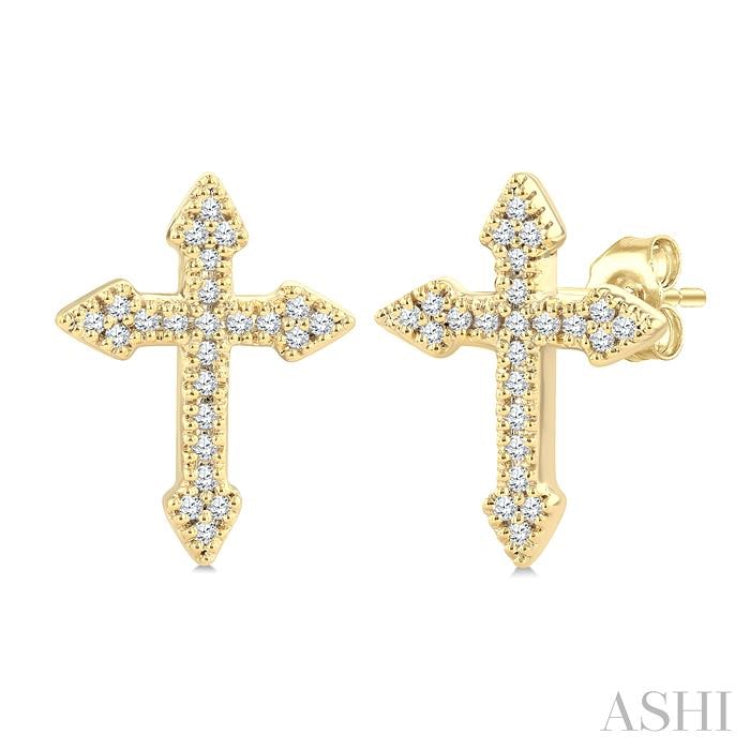1/6 Ctw Single Cut Diamond Cross Petite Fashion Earrings in 10K Yellow Gold