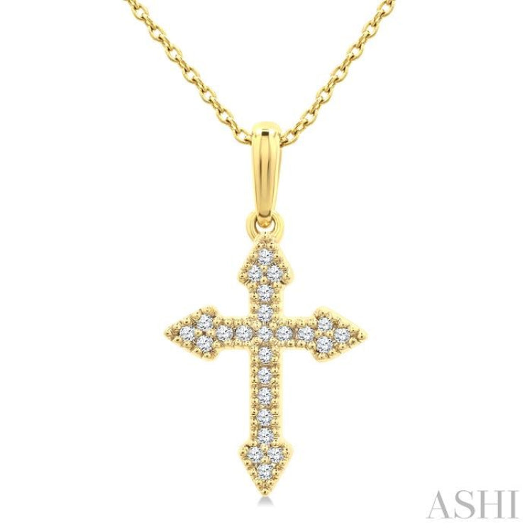 1/8 Ctw Single Cut Diamond Cross Petite Pendant With Chain in 10K Yellow Gold