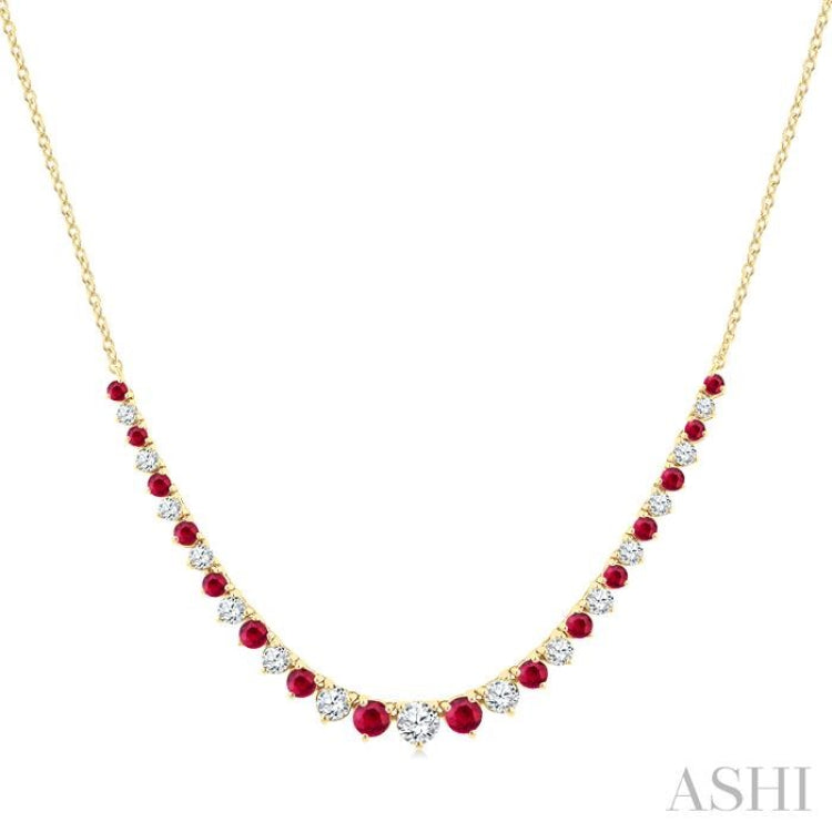 1.7 MM - 3 MM Round Shape Ruby and 3/4 Ctw Round Cut Diamond Precious Riviera Necklace in 14K Yellow Gold