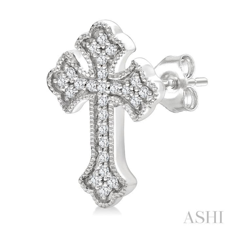 1/6 Ctw Round Cut Diamond Cross Petite Fashion Earrings in 10K White Gold