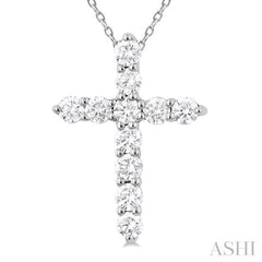 1/3 Ctw Round Cut Diamond Cross Pendant With Chain in 14K White Gold