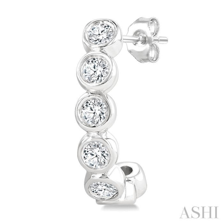 1/4 Ctw Petite Bezel Set Round Cut Diamond Fashion Half Hoop Earrings in 10K White Gold