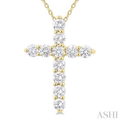 1/3 Ctw Round Cut Diamond Cross Pendant With Chain in 14K Yellow Gold