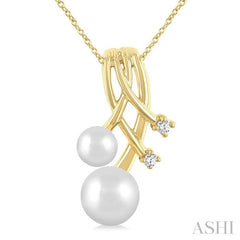 7-5 MM Cultured Pearl and 1/20 Ctw Round Cut Diamond Fashion Pendant With Chain in 10K Yellow Gold