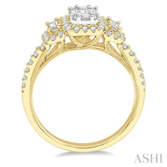 3/4 Ctw Layered Round Cut and Baguette Diamond Ring in 14K Yellow and white gold