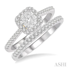 1/2 Ctw Lovebright Diamond Wedding Set With 1/3 Ct Square Shape Engagement Ring in White and Yellow Gold and 1/5 Ct Wedding Band in White Gold in 14K
