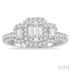 3/4 Ctw Layered Round Cut and Baguette Diamond Ring in 14K White Gold