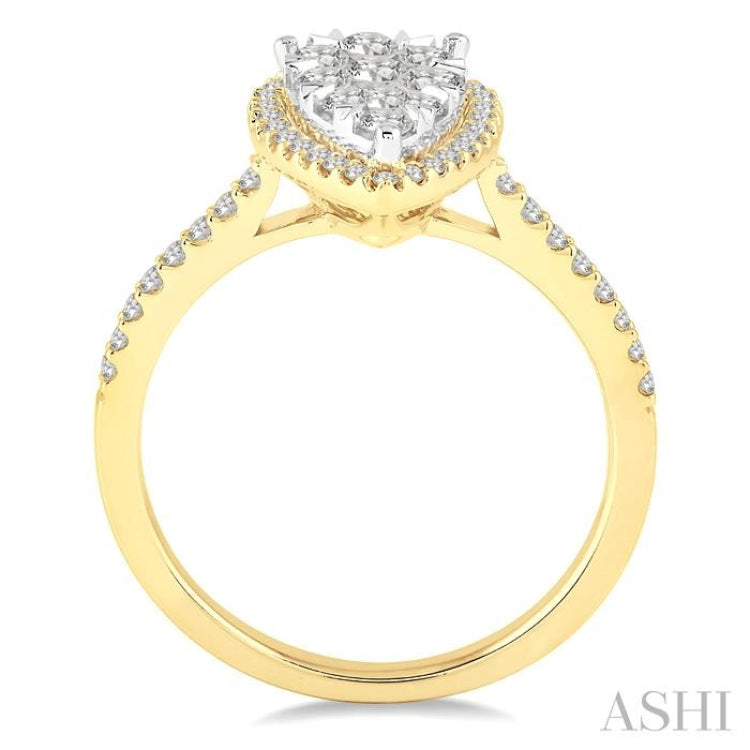 3/4 Ctw Pear Shape Diamond Lovebright Ring in 14K Yellow and yellow and white gold