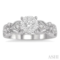 3/8 Ctw Circular Mount Lattice Lovebright Round Cut Diamond Ring in 14K White Gold