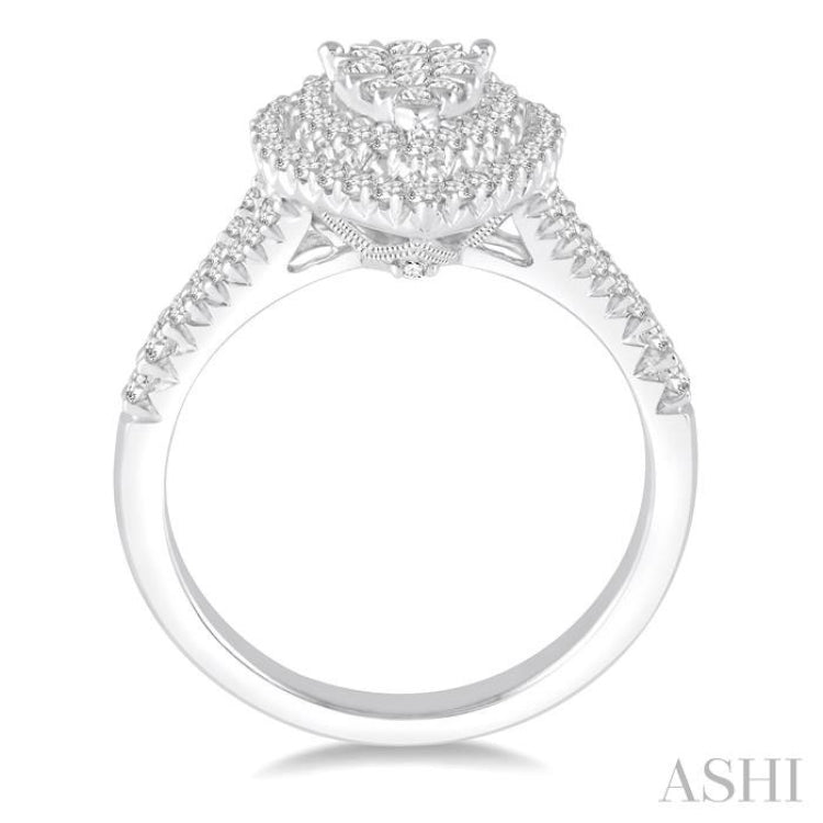 3/4 Ctw Pear shape Diamond Lovebright Diamond Ring in 14K White Gold