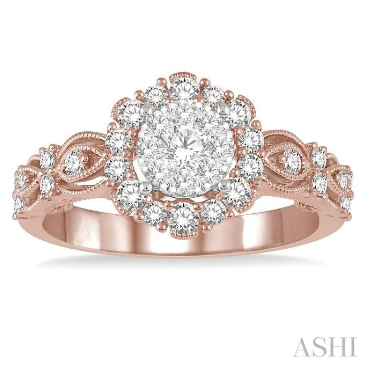 3/4 Ctw Diamond Lovebright Ring in 14K Rose and White Gold