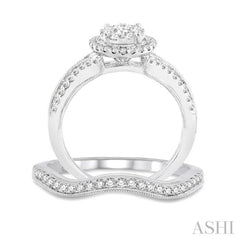 7/8 Ctw Diamond Wedding Set with 3/4 Ctw Lovebright Round Cut Engagement Ring and 1/6 Ctw Wedding Band in 14K White Gold