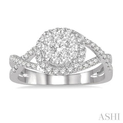 3/4 Ctw Lovebright Round Cut Diamond Engagement Ring in 14K White Gold