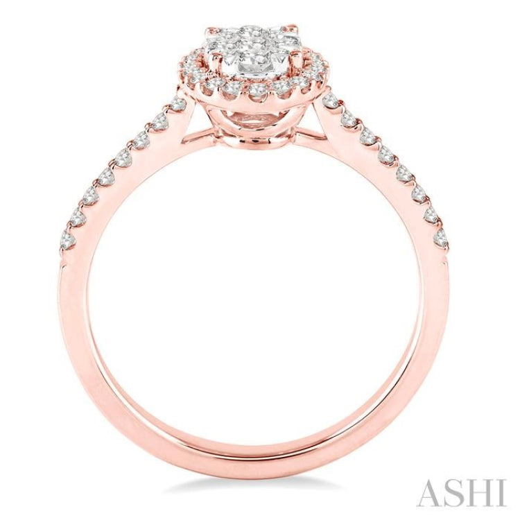 1/2 Ctw Oval Shape Diamond Lovebright Ring in 14K Rose and White Gold