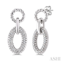 1/10 Ctw Single Cut Diamond Bold Oval Shape Rope Link Earrings in Sterling Silver