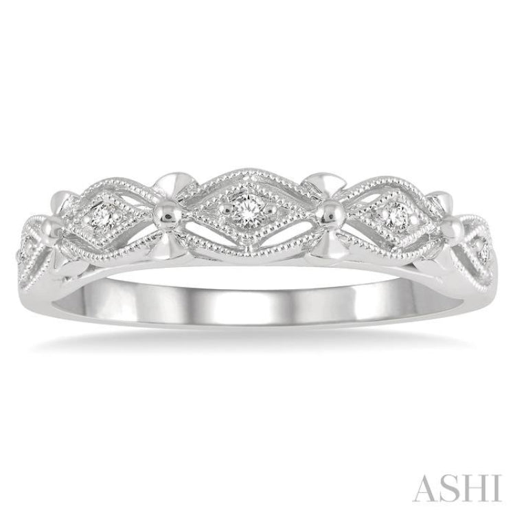 1/20 Ctw Diamond Shape Mount Round Cut Diamond Wedding Band in 14K White Gold