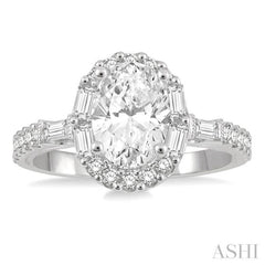 5/8 Ctw Oval Shape Baguette and Round Cut Diamond Semi-Mount Engagement Ring in 14K White Gold