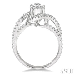 5/8 Ctw Marquise Shape Split Bypass Shank Round Cut Diamond Semi-Mount Engagement Ring in 14K White Gold
