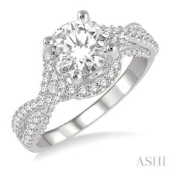 1/2 Ctw Circular Center Criss-Cross Shank Round Cut Diamond Semi-Mount Engagement Ring in 14K White Gold