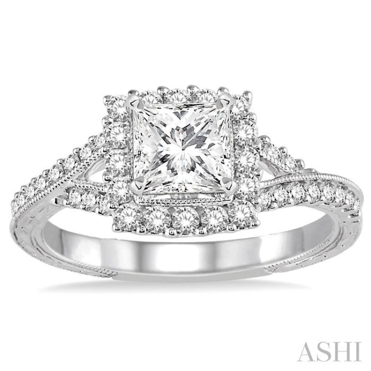 1/2 Ctw Round Diamond Semi-Mount Engagement Ring in 14K White Gold