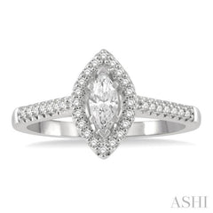 1/2 Ctw Round Cut Diamond Engagement Ring With 1/4 Ct Marquise Cut Center Stone in 14K White Gold