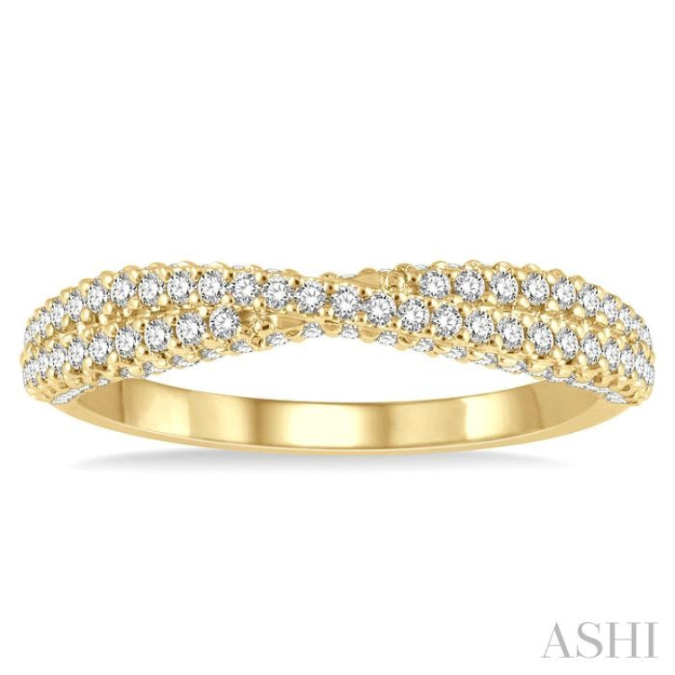 1/2 Ctw Split Criss-Cross Shank Round Cut Diamond Stackable Fashion Band in 14K Yellow Gold