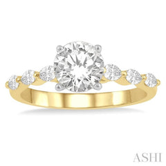 3/8 Ctw Round Shape Marquise Cut Semi-Mount Engagement Ring in 14K Yellow and White Gold