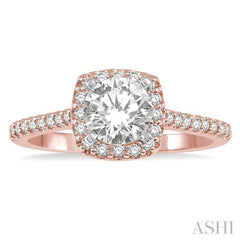 3/4 Ctw Diamond Ladies Engagement Ring with 1/2 Ct Round Cut Center Stone in 14K Rose and White Gold