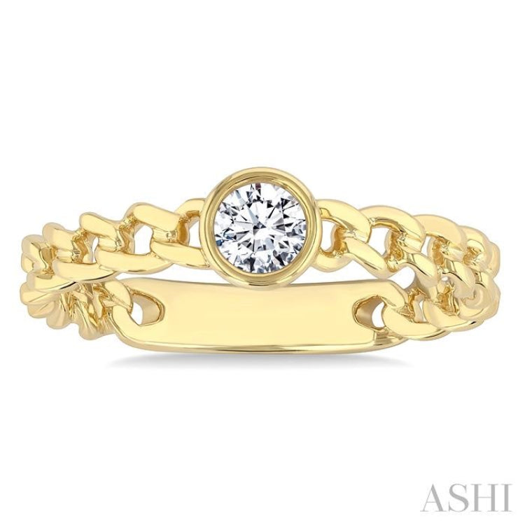 1/5 Ctw Bezel Set Round Cut Diamond Curb Link Fashion Ring in 14K Yellow Gold