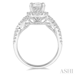1/2 Ctw Twisted Shank Oval Shape Semi-Mount Round Cut Diamond Engagement Ring in 14K White Gold