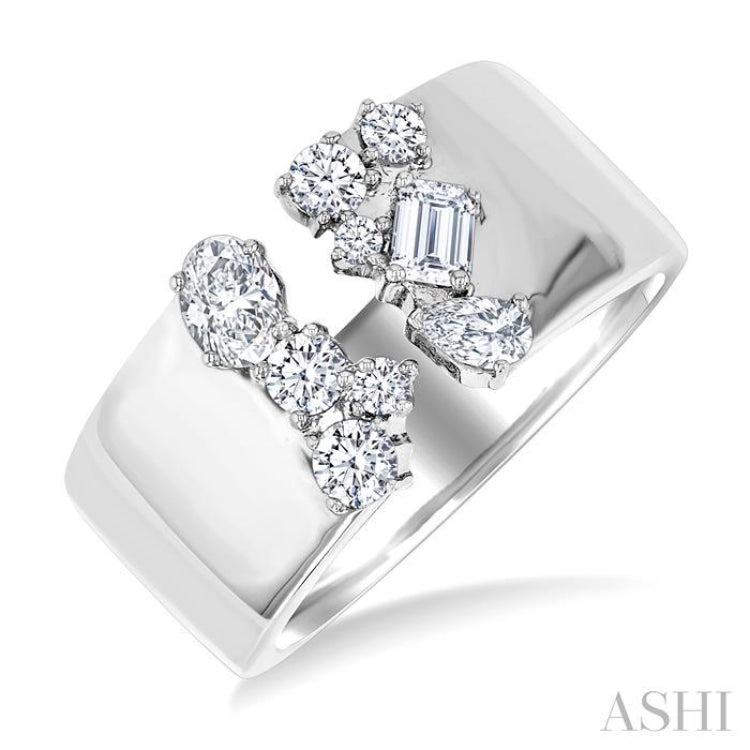 3/4 Ctw Open Top Mixed Diamond Cut Wide Fashion Band in 14K White Gold