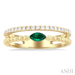 5x2.5 MM Marquise Shape Emerald and 1/5 Ctw Single Cut Diamond Precious Split Twin Ring in 10K Yellow Gold