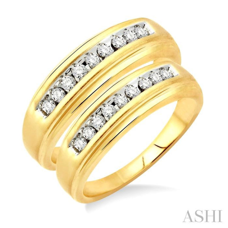 1/3 Ctw Round Cut Diamond Duos Ring Set in 10K Yellow Gold