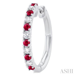 1.80 MM Round Shape Ruby and 1/4 Ctw Round Cut Diamond Precious Hoop Earring in 10K White Gold