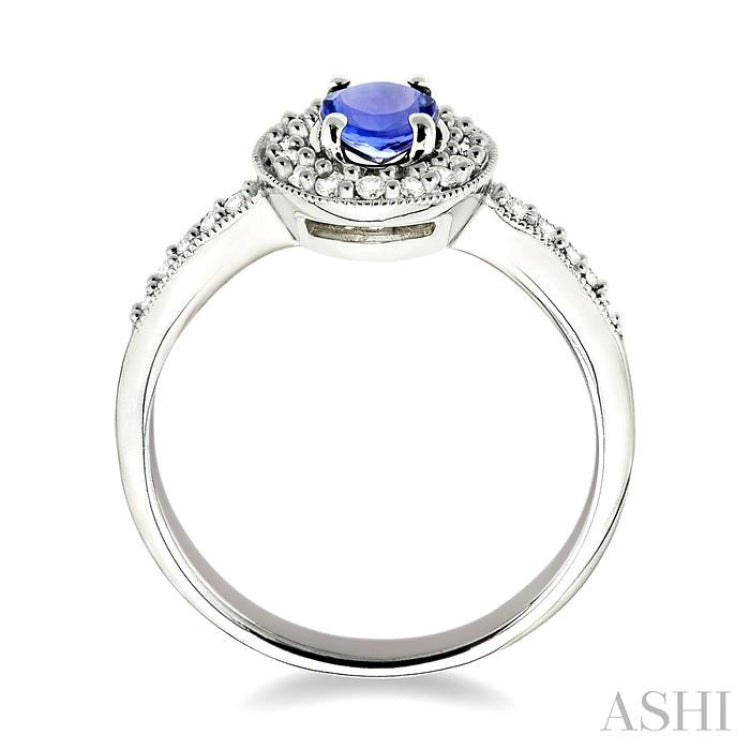 6x4mm Oval Cut Tanzanite and 1/4 Ctw Round Cut Diamond Ring in 14K White Gold