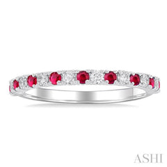 1.80 MM Round Shape Ruby and 1/4 Ctw Round Cut Diamond Precious Stack Band in 10K White Gold