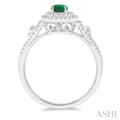 6x4 MM Oval Shape Emerald and 1/3 Ctw Round Cut Diamond Precious Ring in 14K White Gold