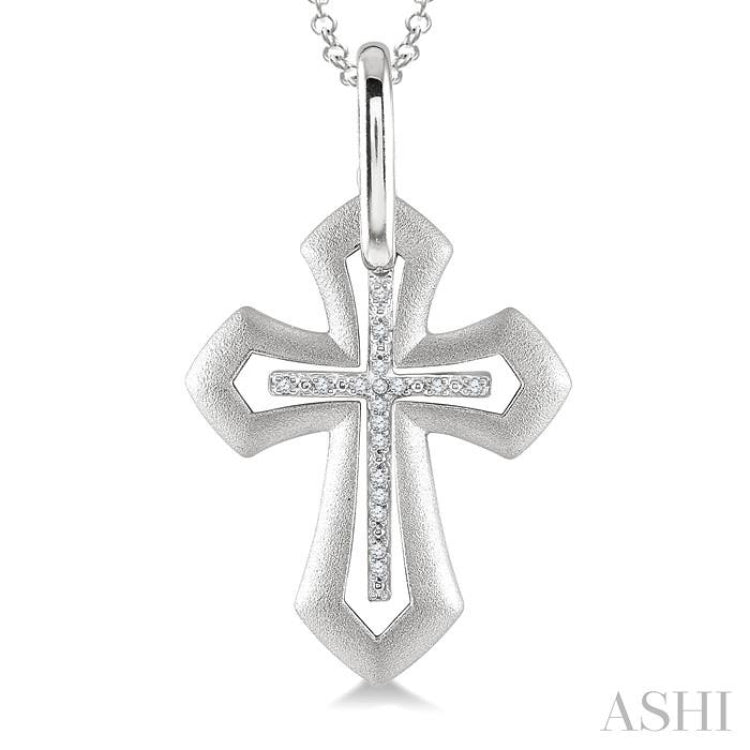 1/20 Ctw Single Cut Diamond Cross Pendant with Chain in Sterling Silver