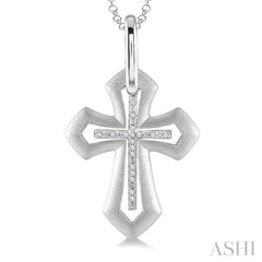 1/20 Ctw Single Cut Diamond Cross Pendant with Chain in Sterling Silver