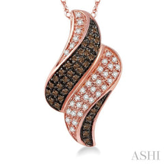1/4 Ctw Single Cut White and Champagne Brown Diamond Pendant in 14K Rose Gold with Chain