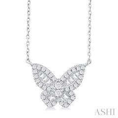 1/3 Ctw Petite Butterfly Baguette and Round Cut Diamond Fashion Pendant With Chain in 10K White Gold