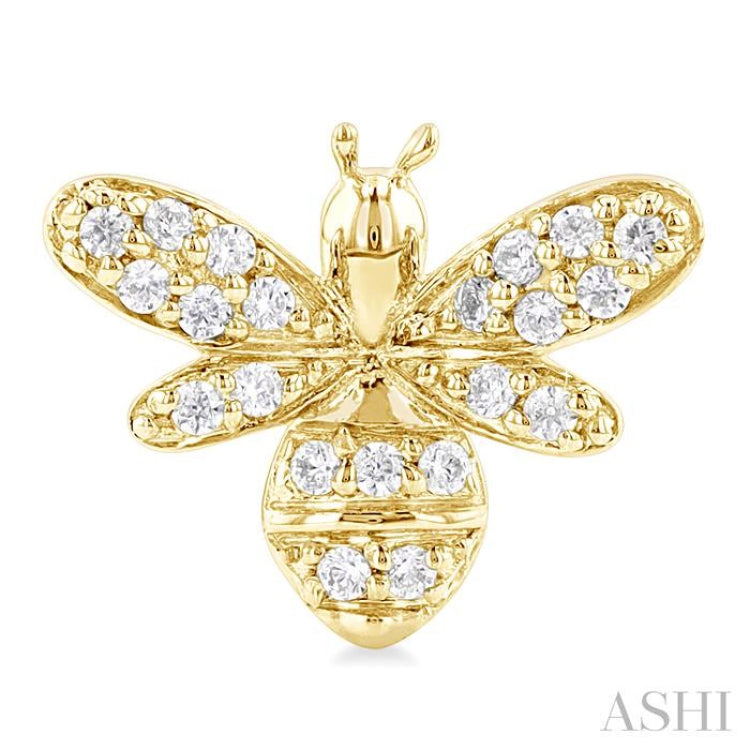 1/8 Ctw Petite Bumble Bee Round Cut Diamond Fashion Stud Earring in 10K Yellow Gold