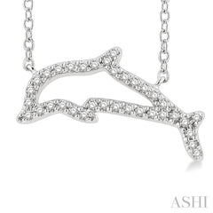 1/10 Ctw Sea Life Petite Dolphin Round Cut Diamond Fashion Pendant With Chain in 10K White Gold