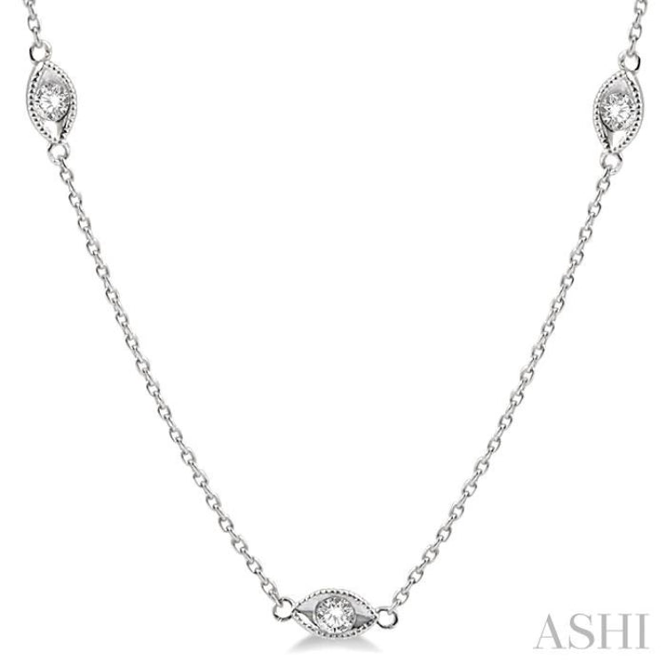 1/2 Ctw Marquise Motif Round Cut Diamond Station Necklace in 14K White Gold