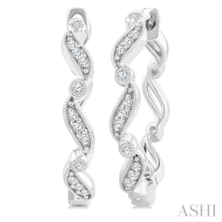 1/8 Ctw Wavy Pattern Single Cut Diamond Fashion Hoop Earrings in 10K White Gold