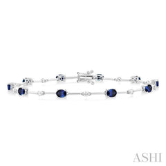 4x3 MM Oval Cut Sapphire and 1/3 Ctw Round Cut Diamond Precious Bar Bracelet in 10K White Gold