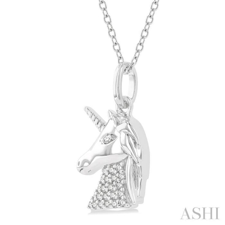 1/10 Ctw Petite Unicorn Round Cut Diamond Fashion Pendant With Chain in 10K White Gold