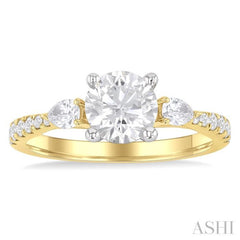 3/8 Ctw Pear and Round Cut Diamond Semi-Mount Engagement Ring in 14K Yellow and White Gold