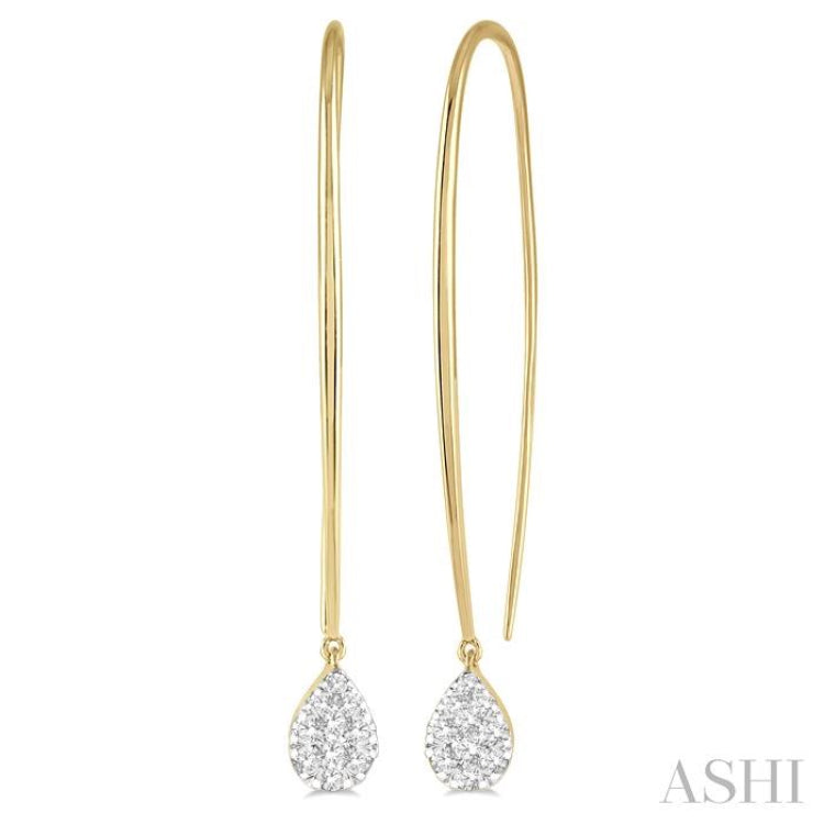 1/2 Ctw Pear Shape Dangler Lovebright Round Cut Diamond Earring in 14K Yellow and White Gold